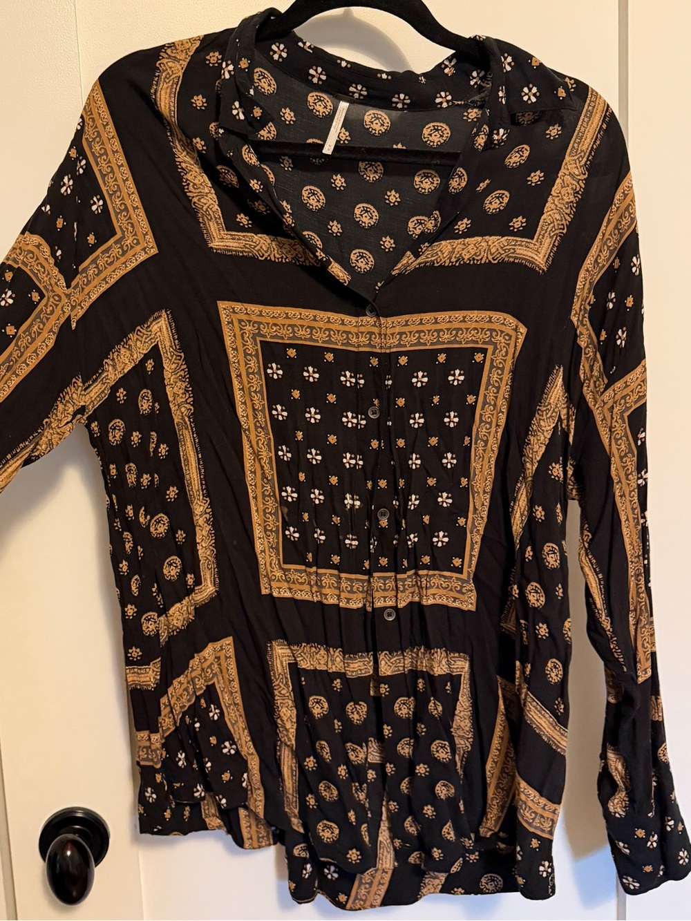 Free People Bandana Print Button Down Shirt Paisley Boho Long Sleeve medium